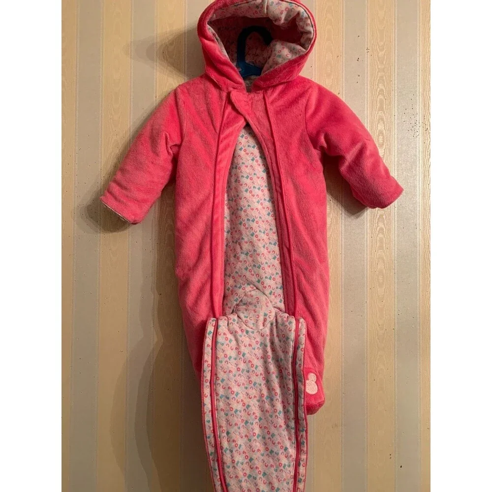 Minnie Mouse Disney Baby 3-6M PINK Cotton Lined Convertible 2 Zip Snowsuit